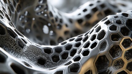 A close-up of futuristic nanotube structures with intricate hexagonal patterns, highlighting the advanced technology and potential applications in scientific research.