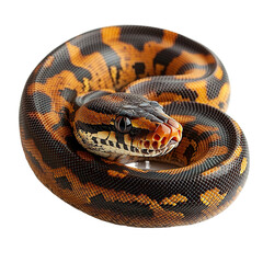 Naklejka premium Angled view full body shot of an extremely perfect looking single reticulated python isolated on a white transparent background