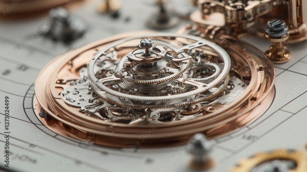 Poster A close-up of rotating gears in a clockwork mechanism, showcasing the smooth and coordinated motion of the intricate mechanical system.