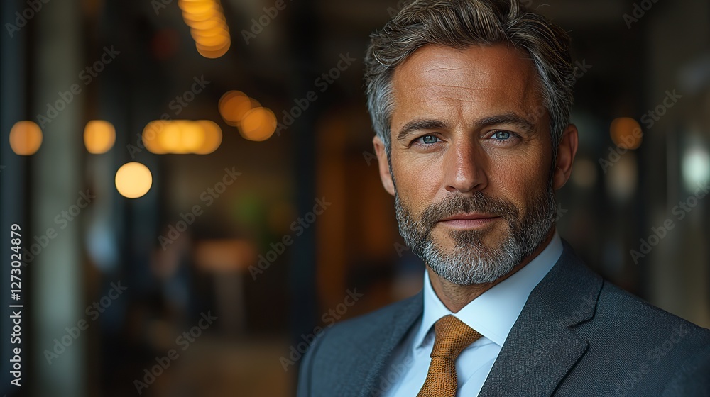 Poster portrait of a confident business leader in formal attire with a focused expression representing prof