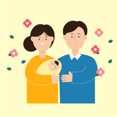 가족 캐릭터(부부+아기+꽃+가정+사람)