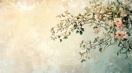 Elegant Floral Watercolor Painting: Delicate Branches of Roses on Textured Background