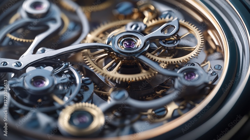 Poster a complex clockwork mechanism in motion, with gears turning effortlessly, illustrating the beauty an