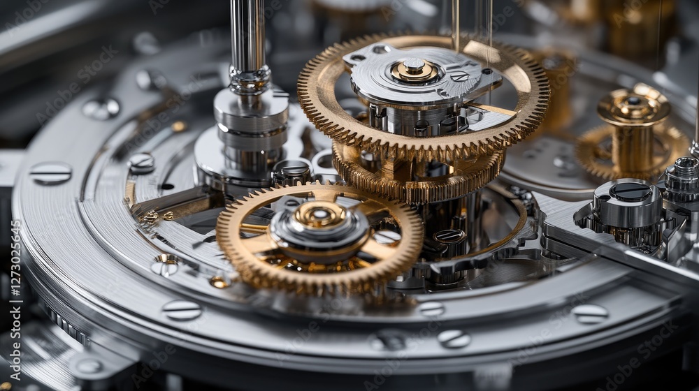 Aufkleber A complex clockwork mechanism in motion, with gears turning effortlessly, illustrating the beauty and precision of mechanical engineering.