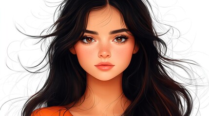Fototapeta premium portrait of a cute brunette girl with long hair isolated on transparent background no background png format with white background option for versatile design use