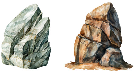 Watercolor rocks in nature scenic landscape artistic outdoor environment detailed translate background
