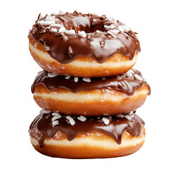 Delicious chocolate donuts stack on transparent background