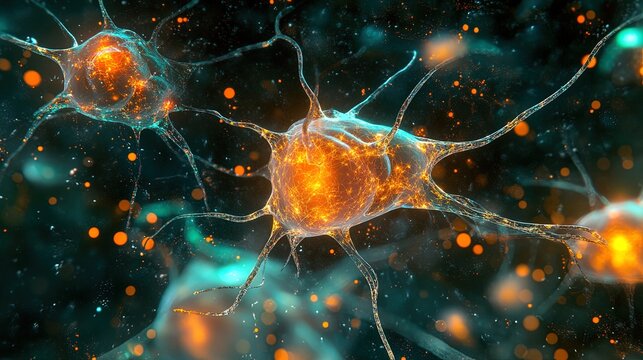 A detailed human brain visualization with glowing neural pathways, digital art style, educational purpose