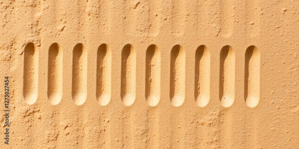 Poster golden sand grooves. desert surface texture. tranquil pattern. uniform indentations. smooth lines. f