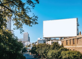 Obraz premium Blank Billboard on Urban Building: A Canvas for Creativity in the Heart of the City