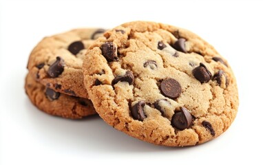 Soft and chewy chocolate chip cookies isolated on white