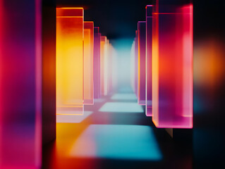 Futuristic Neon Light Tunnel with Abstract Glow Generative AI  