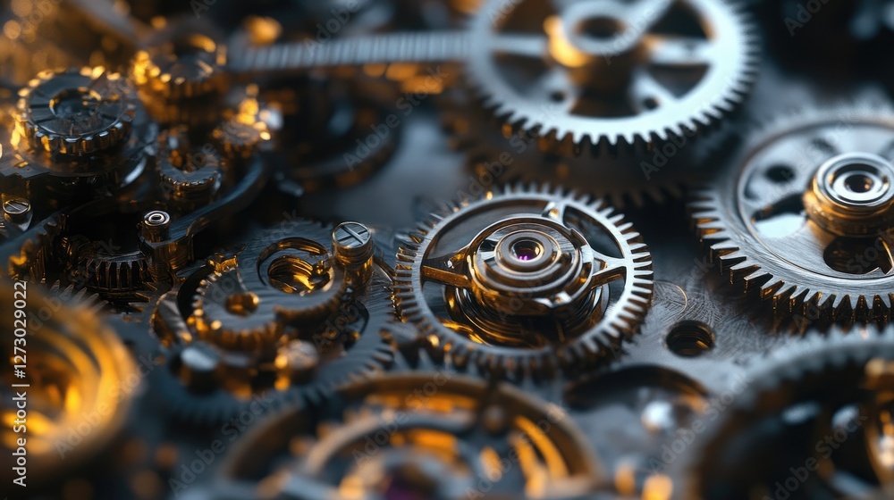 Poster a detailed shot of a mechanical clockwork mechanism, with gears turning smoothly, highlighting the i