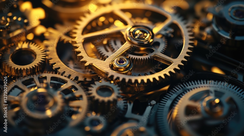 Poster A detailed shot of a mechanical clockwork mechanism, with gears turning smoothly, highlighting the intricate design of this complex engineering marvel.