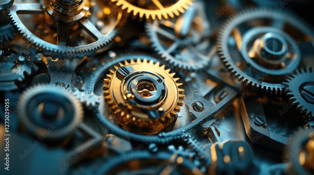 Aufkleber a detailed shot of a mechanical clockwork mechanism, with gears turning smoothly, highlighting the i