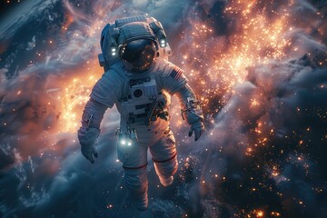 Obraz premium astronaut floating in space with a breathtaking galaxy