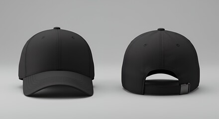 Black Baseball Cap Front and Back View Mockup on Neutral Background