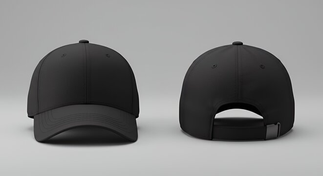 Black Baseball Cap Front and Back View Mockup on Neutral Background