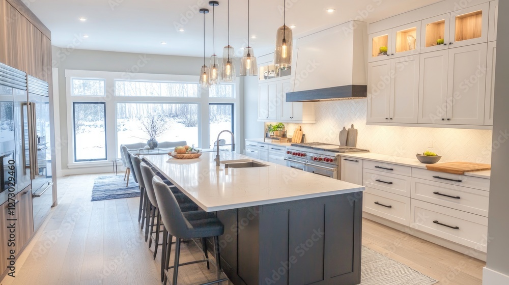 Aufkleber a dramatic slider showing the transition from a pencil design sketch of a kitchen to the completed c