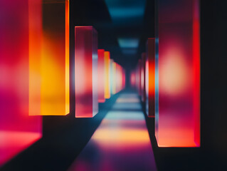 Futuristic Neon Light Tunnel with Abstract Glow Generative AI  