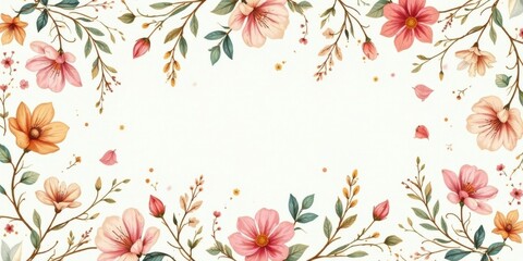 Obraz premium A Delicate Floral Frame Featuring Pastel Blossoms and Lush Greenery, Ideal for Invitations or Announcements