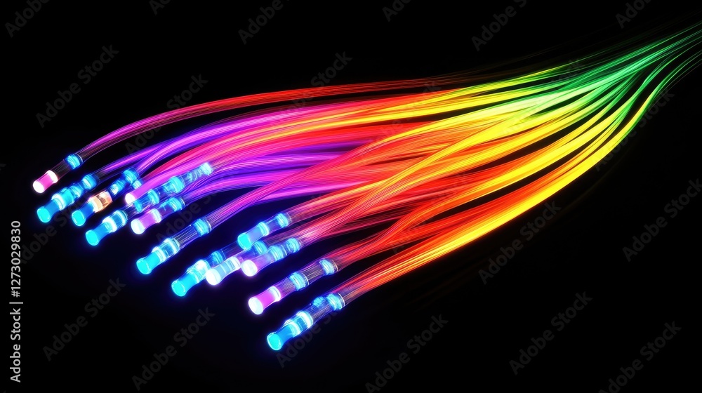 Poster a dynamic image of colorful fiber optic cables with light trails, symbolizing the fast-paced world o