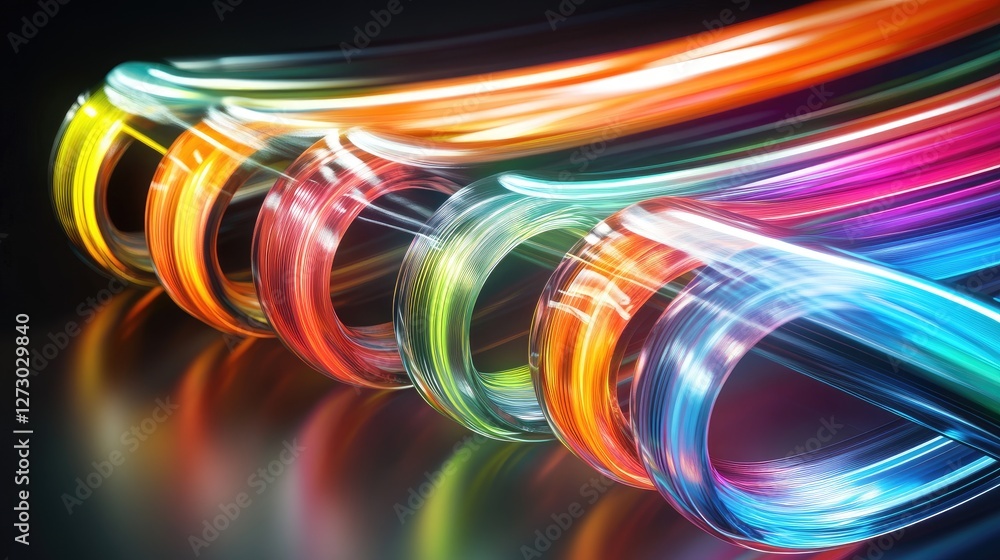 Poster a dynamic image of colorful fiber optic cables with light trails, symbolizing the fast-paced world o