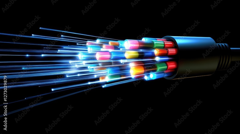 Poster a dynamic image of colorful fiber optic cables with light trails, symbolizing the fast-paced world o