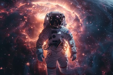 astronaut floating in space with a breathtaking galaxy