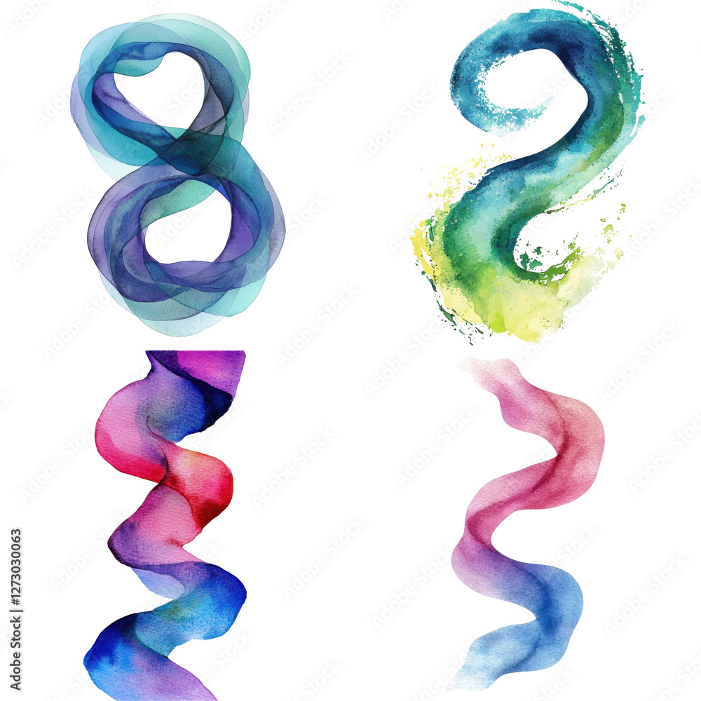 Poster watercolor swirls and curves abstract art colorful background studio setting artistic viewpoint tran
