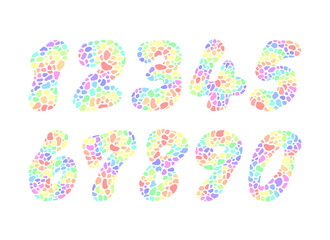 淡いレインボーカラー・カラフルな数字の文字素材セット