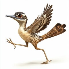 Obraz premium Fast and alert roadrunner in mid-stride isolated on white background