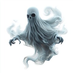 Floating ghostly monster with a swirling misty tail isolated on white background