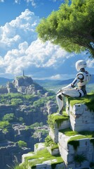 Obraz premium Community, society and interaction : A utopian society depicted in a sci-fi setting where humans and AI coexist harmoniously, shaping the future of interaction.