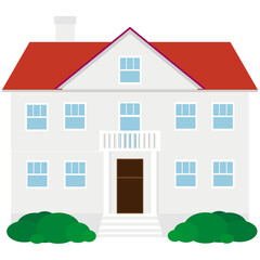 two-story residential house with balcony and small front garden illustration flat design