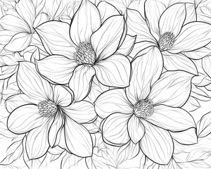 Magnolia Flowers Bouquet Vector Line Art Coloring Page 
