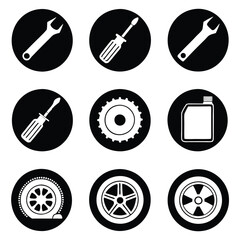 Black and White Car Repair Icons Collection