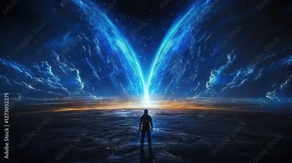 Poster cosmic journey of discovery outer space digital art surreal environment wide angle imagination unlea