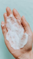 Women's Health concept. A hand with a foamy substance is shown against a light background, suggesting a focus on skincare or cleansing products.