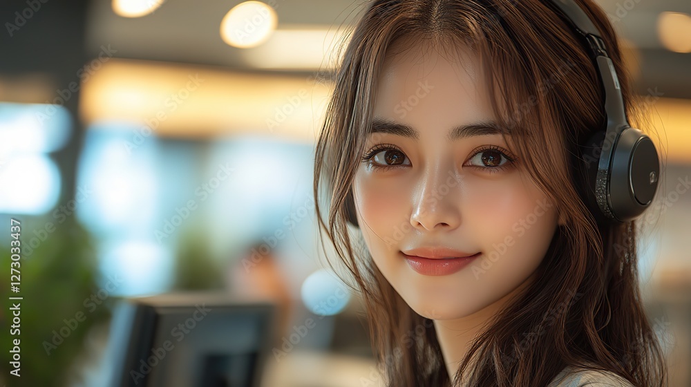 Poster professional customer service representative providing exceptional support in a modern office enviro