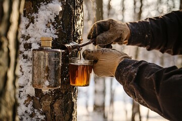 Maple syrup tapping showcases skilled artisans using traditional methods to harvest sap from maple trees.
