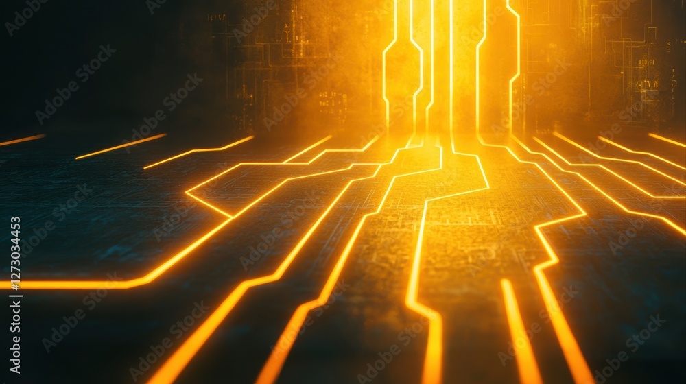 Poster abstract glowing neural network visualization in futuristic digital environment