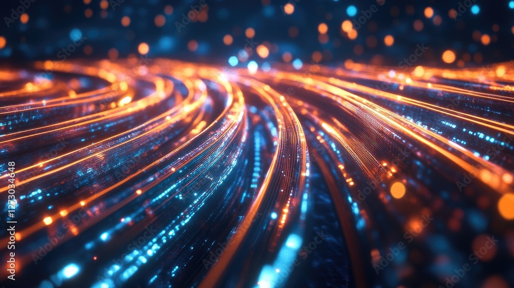 Aufkleber A high-tech data center with glowing network cables, creating a futuristic tunnel effect, emphasizing fast digital data transfer.