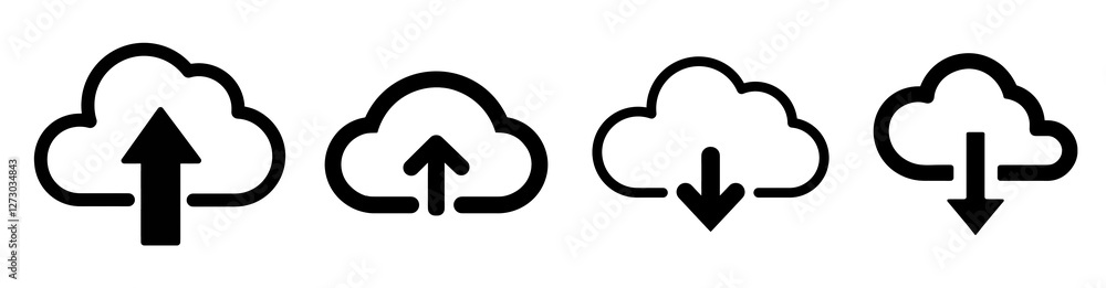 Poster upload and download icons representing cloud computing services on a transparent background