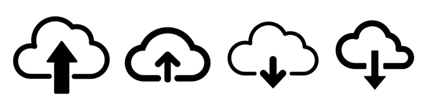Upload and download icons representing cloud computing services on a transparent background