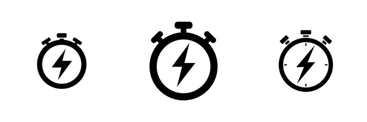 Stopwatch with lightning bolt icon showing fast time concept on transparent background