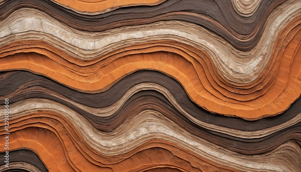 Poster Earthy Layered Rock Formations. Smooth Flowing Lines in Browns. Grays and Oranges Creating Mesmerizing Natural Waves. Ripples. Depth. Texture and Geological History. Undulating Graceful Patterns.