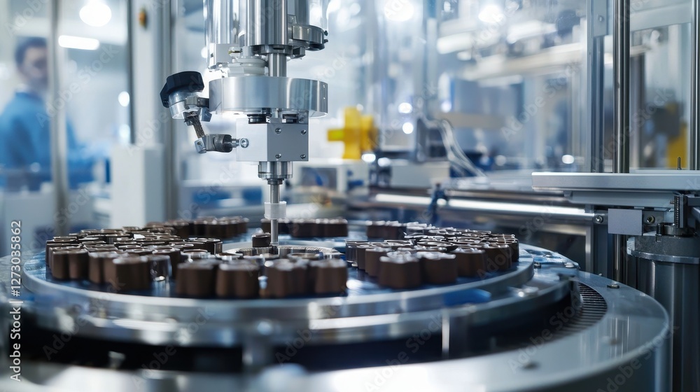 Poster automated industrial process for manufacturing brown components on a circular conveyor system with r