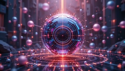 Obraz premium Futuristic Tech Sphere: Abstract Digital Art, AI, Cyberpunk Wallpaper