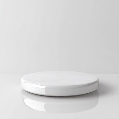  White Cylindrical Display Platform with Subtle Reflection: A Clean, White, Cylindrical Platform with a Smooth Surface and a Subtle Reflection on the Bottom, Isolated on a White Background, Ideal for 